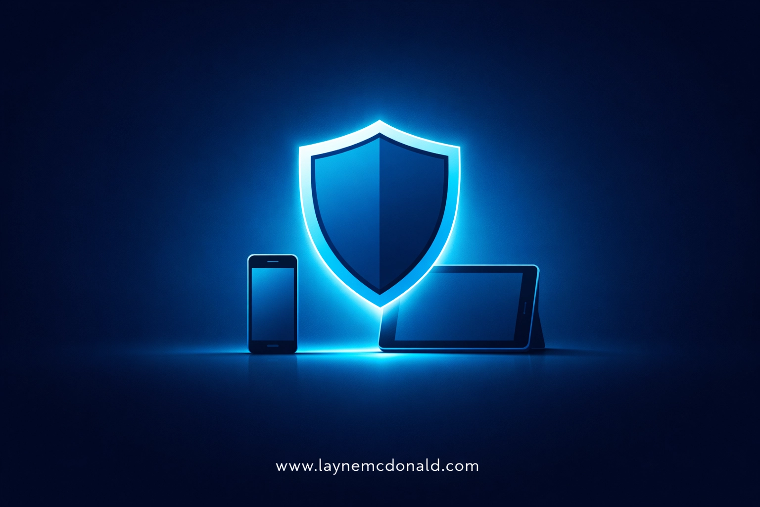 Protective digital shield icon over mobile devices representing Christian parental control and digital safety.