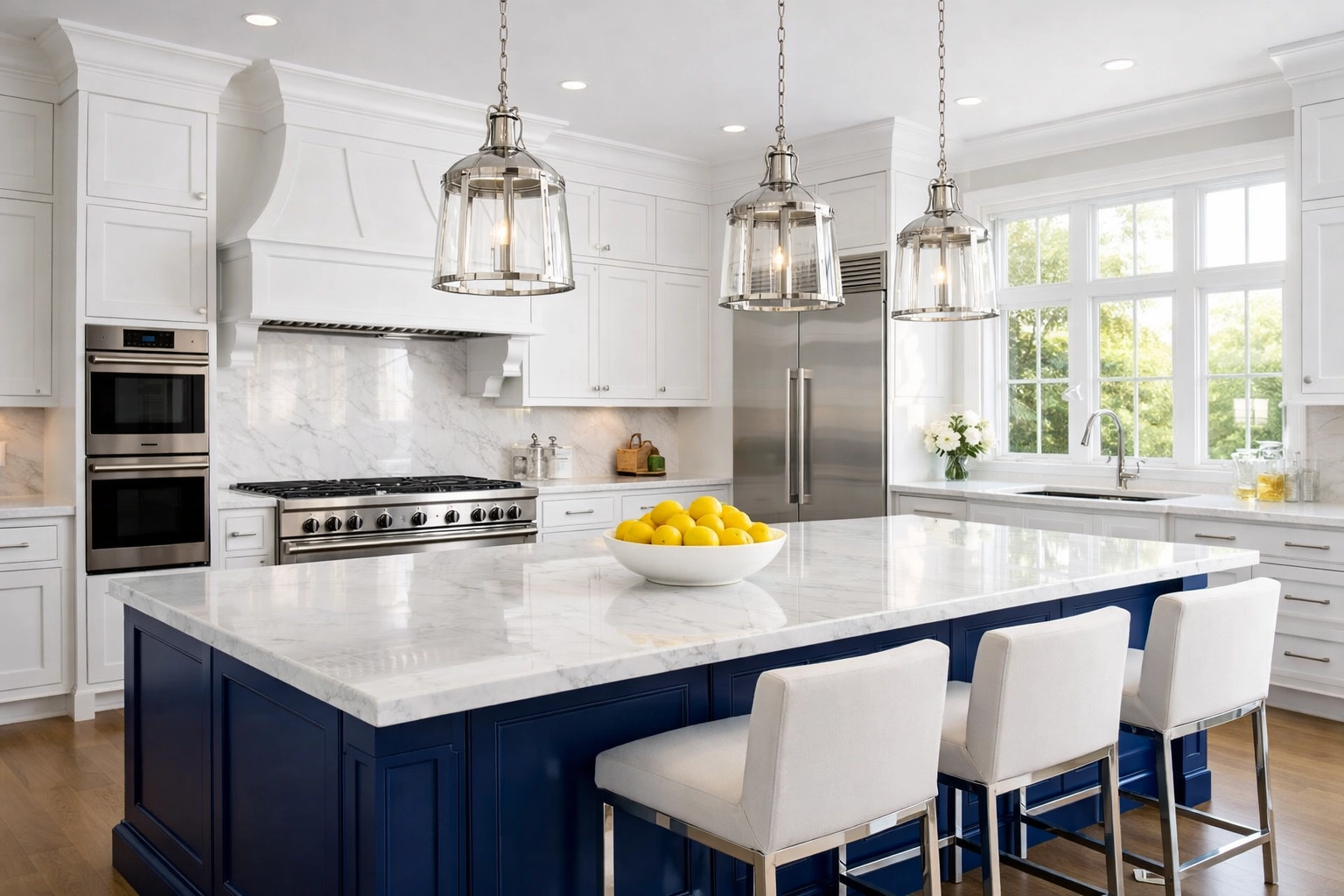 A clean luxury kitchen with marble countertops showing the value of regular house cleaning.