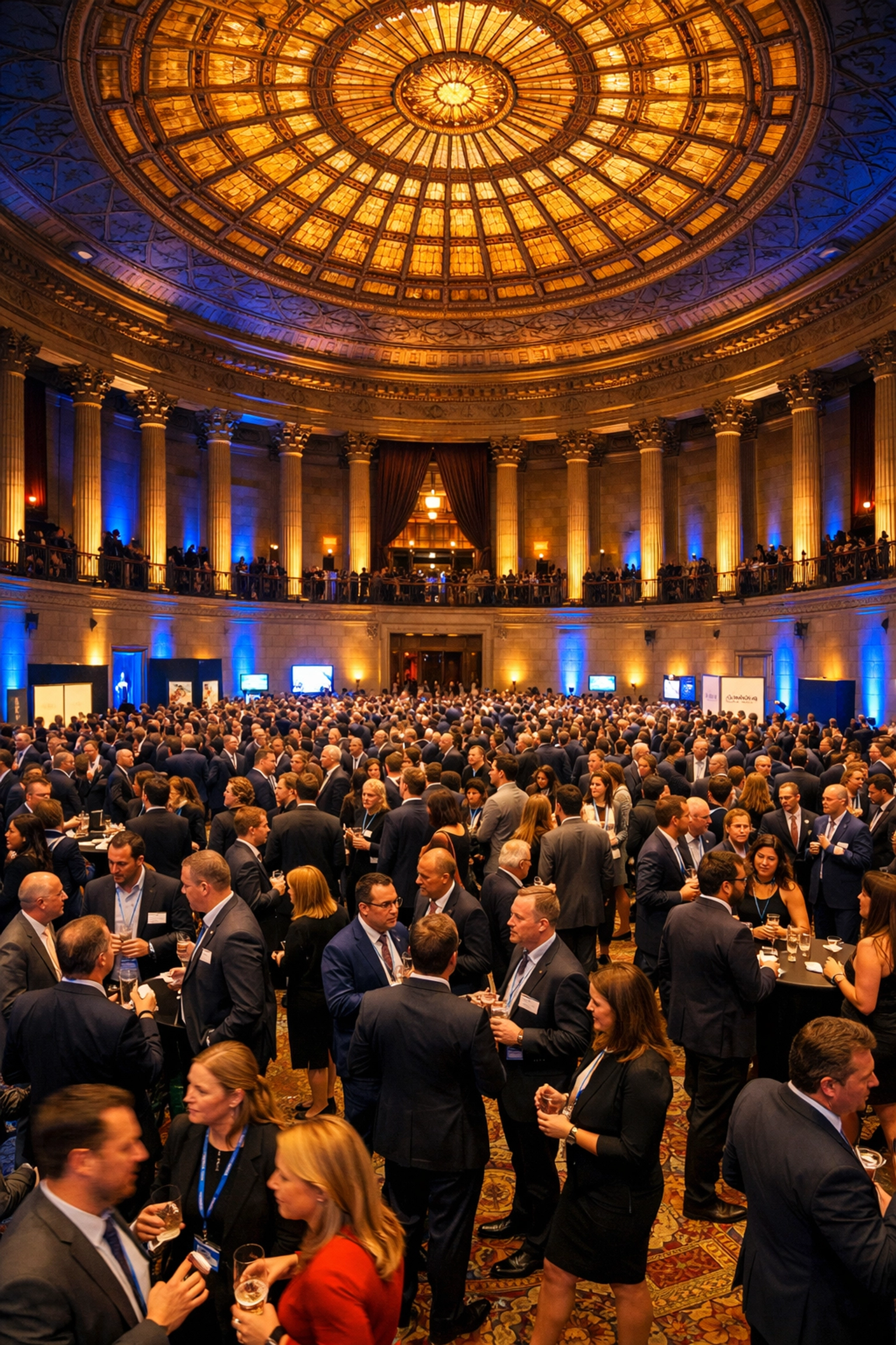 Wide-angle conference photography showing a large networking event at a historic NYC venue.