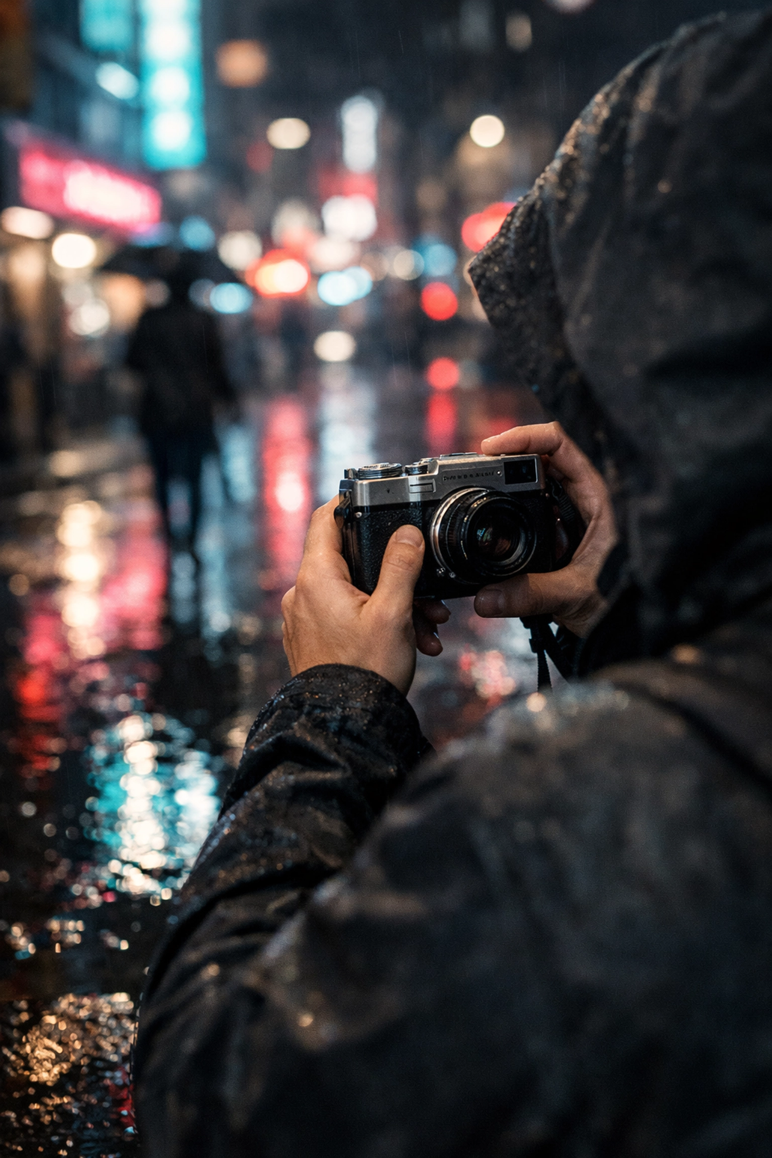 Compact mirrorless camera used by a street photographer to capture creative street photography ideas.