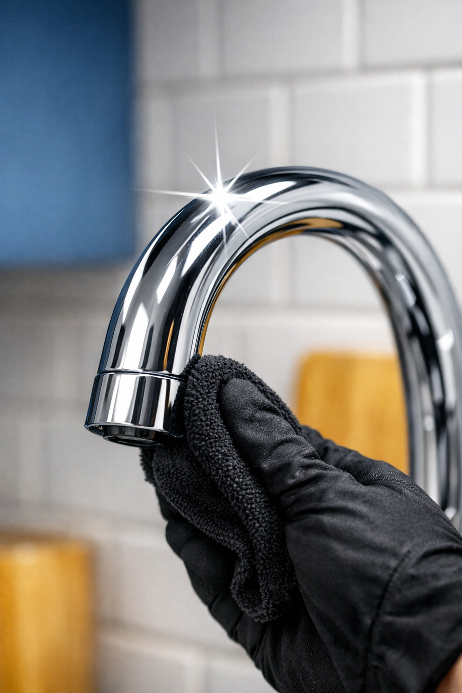 Spotless chrome faucet and tile backsplash highlighting detailed post construction cleaning Franklin results.