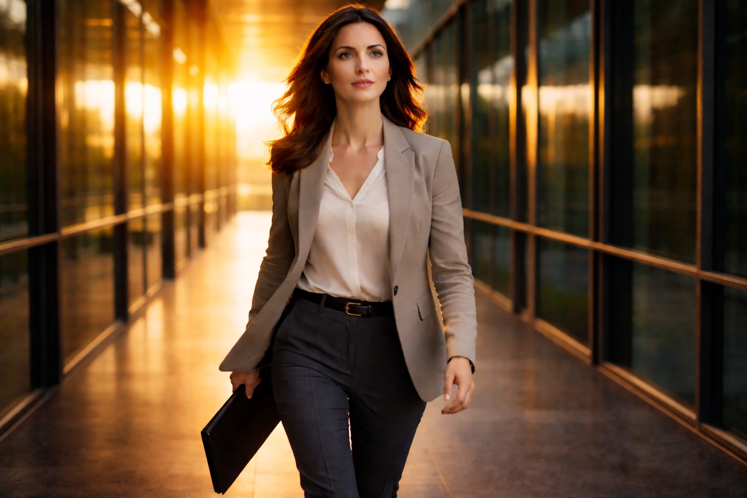 Confident professional woman walking forward, symbolizing progress and rebuilding life after divorce for high performers.