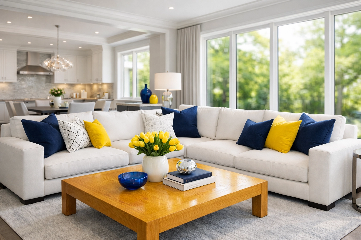 Clean and dust-free luxury living room in Westford after recurring MetroWest house cleaning service.