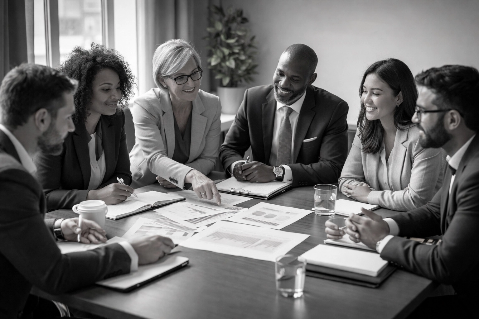 Diverse nonprofit leaders collaborate during a strategic planning session, demonstrating effective change management strategies.
