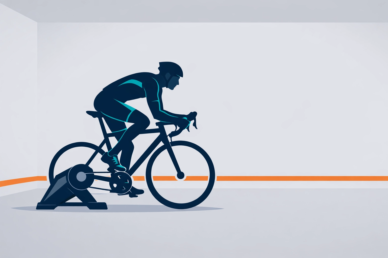 A focused cyclist training on a smart trainer in a minimalist, distraction-free performance studio