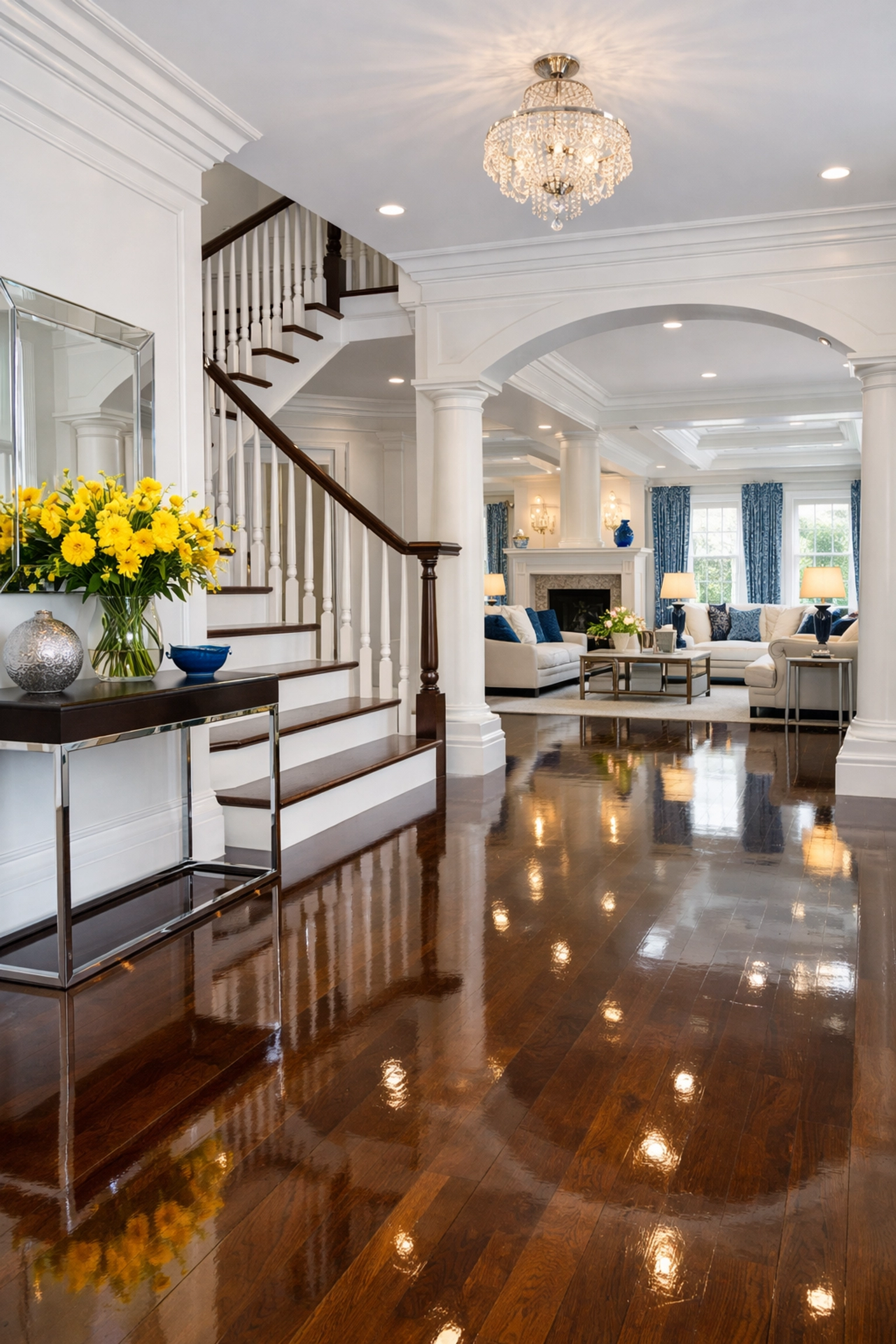 Pristine entryway and polished floors in a Franklin home after a full deep cleaning service.