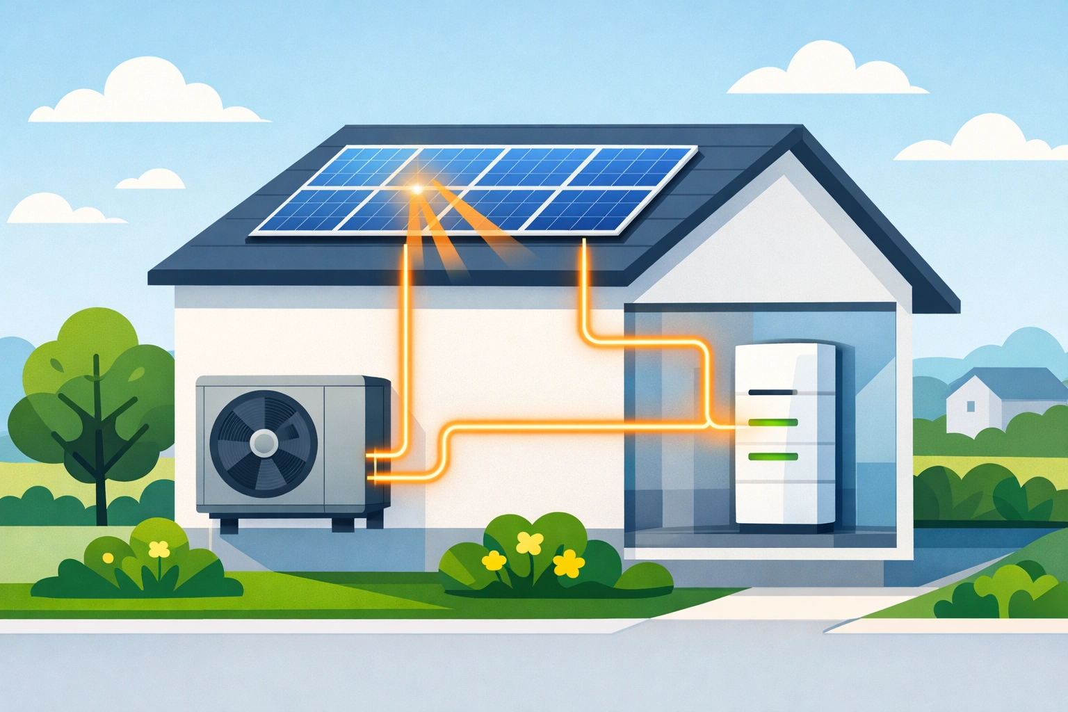 UK home with MCS-certified air source heat pump, solar panels, and battery storage system installation