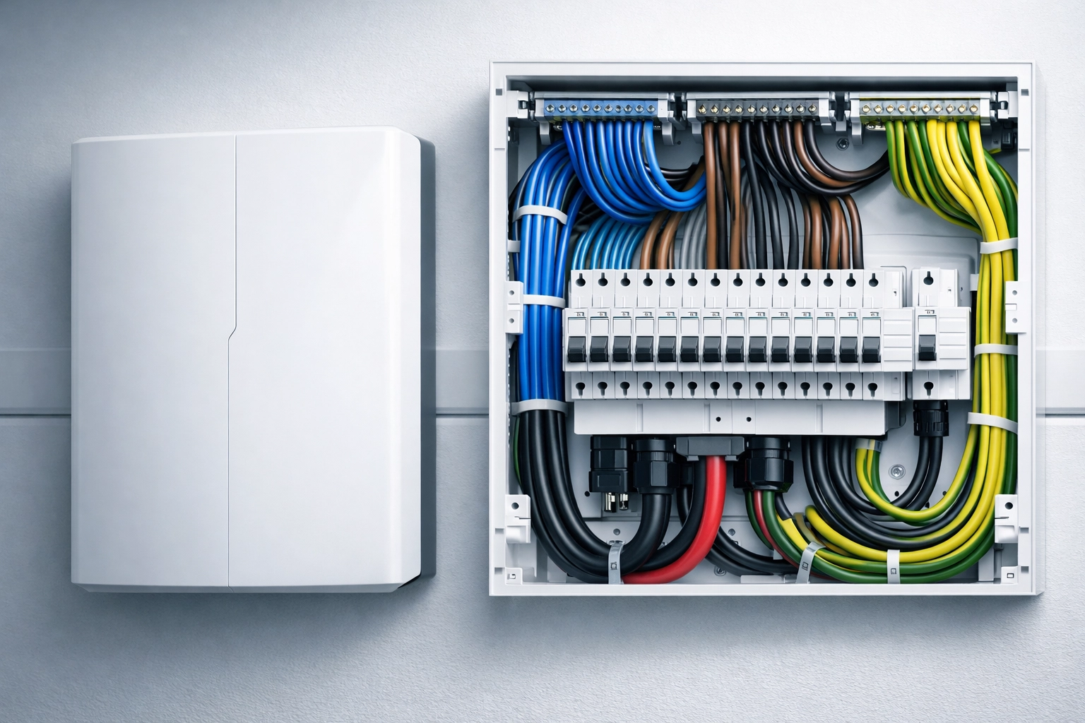 Professional electrical installation of a Tesla Gateway and wiring for a safe UK home solar system.