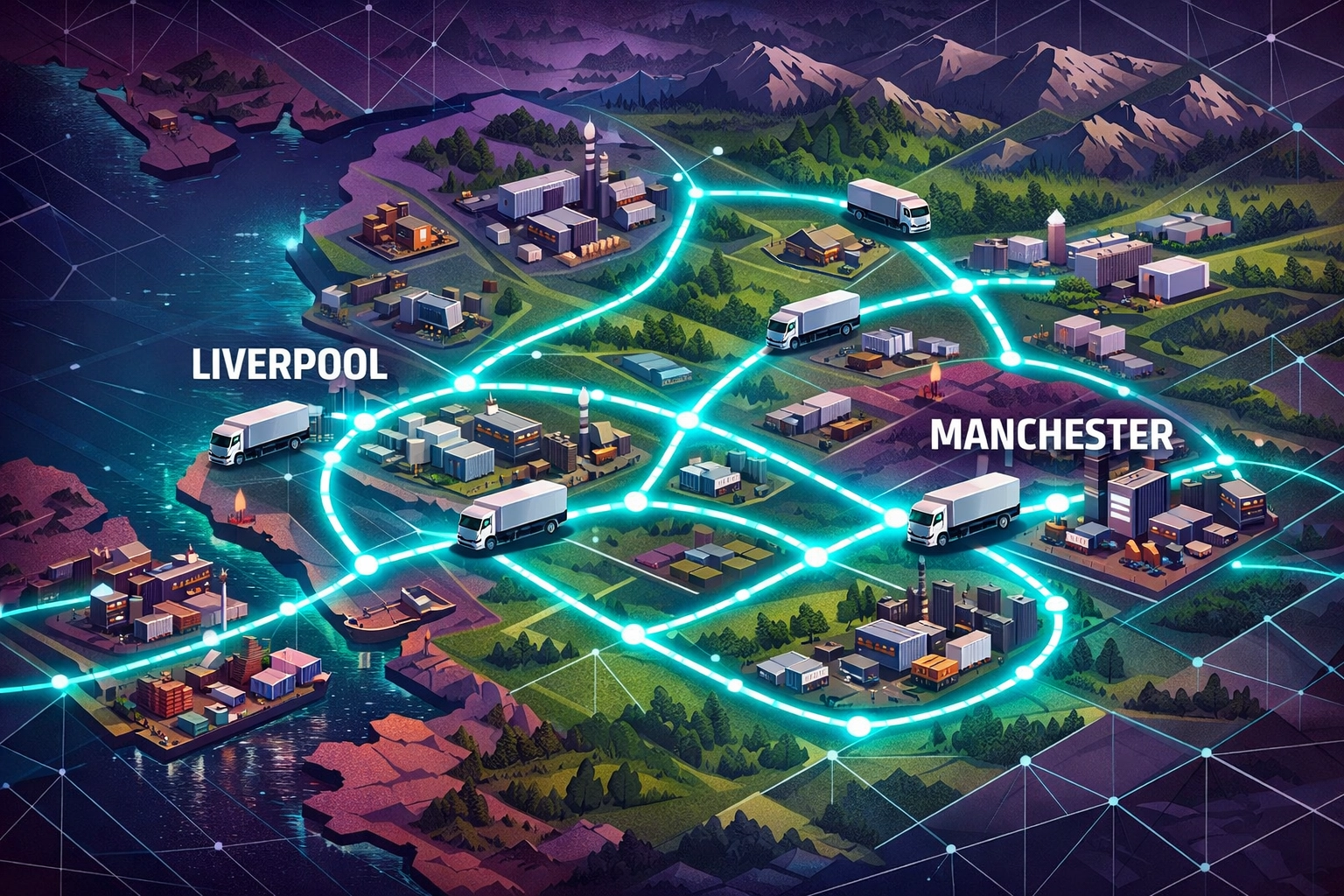Logistics map of Liverpool and Manchester highlighting routes for HGV driver recruitment in the North West.