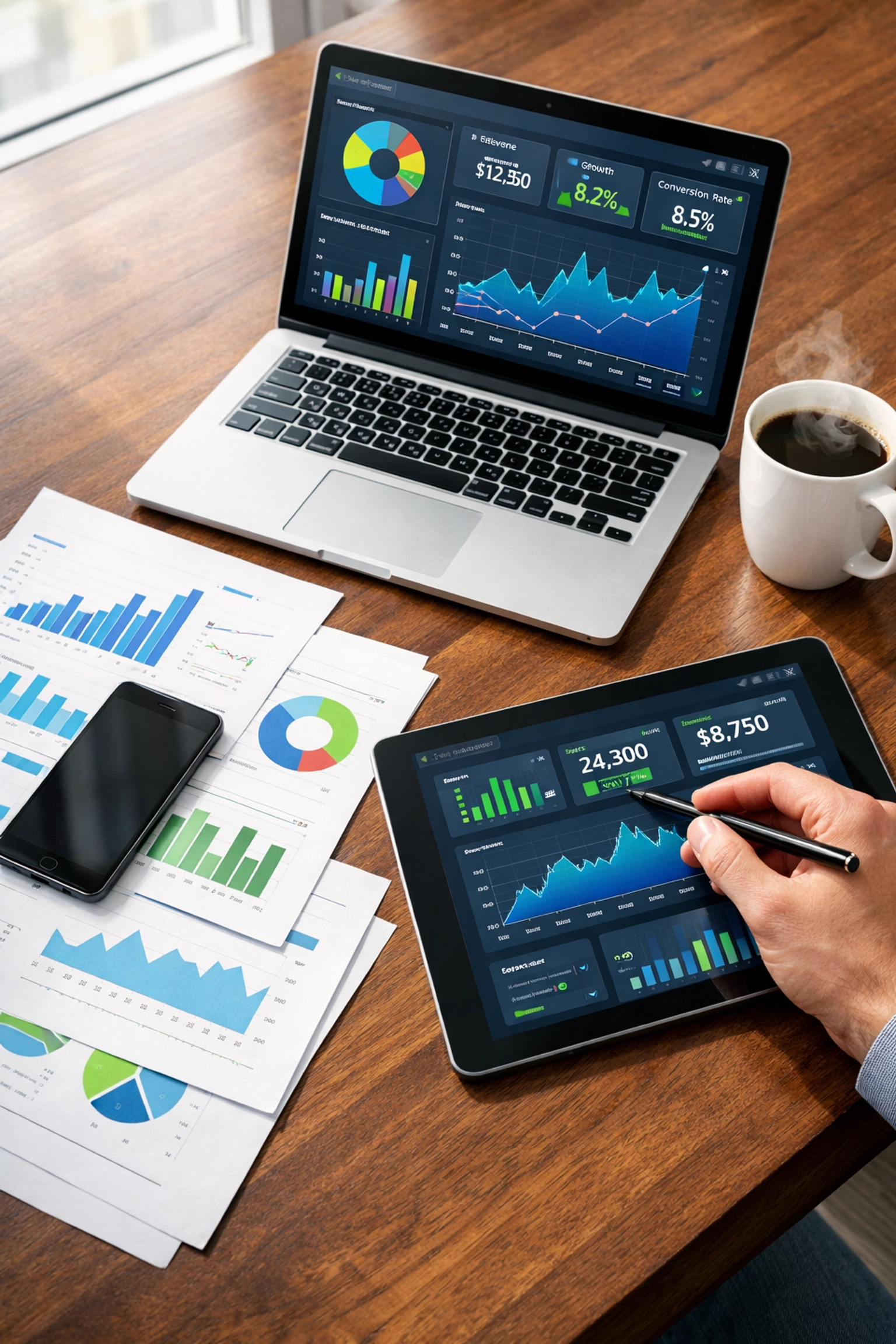 ServiceNow ROI calculator analysis with financial dashboards and cost savings metrics on workspace