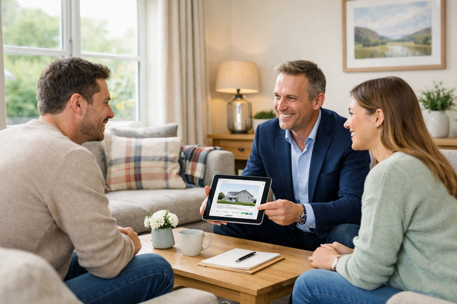 Independent estate agent providing personalized consultation to couple selling property in Scotland