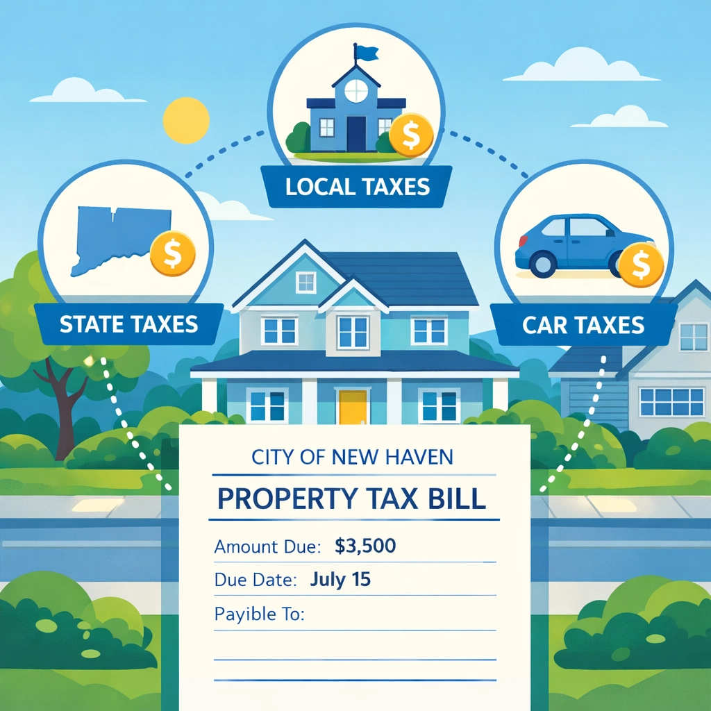 New Haven home with property tax bill showing local tax relief programs available