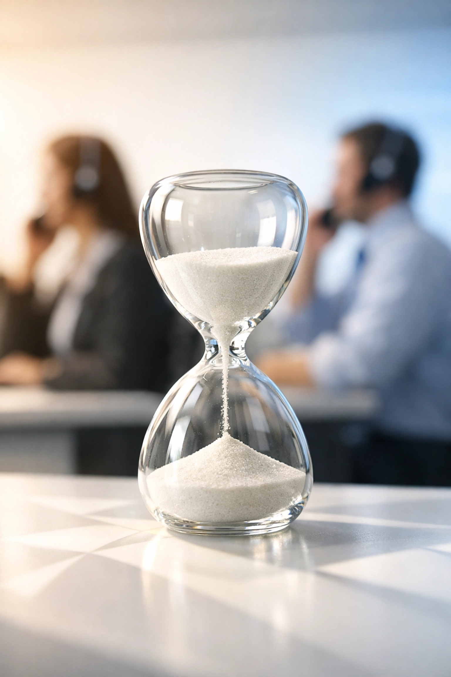 Hourglass showing time delays in VOB process affecting treatment center lead conversion