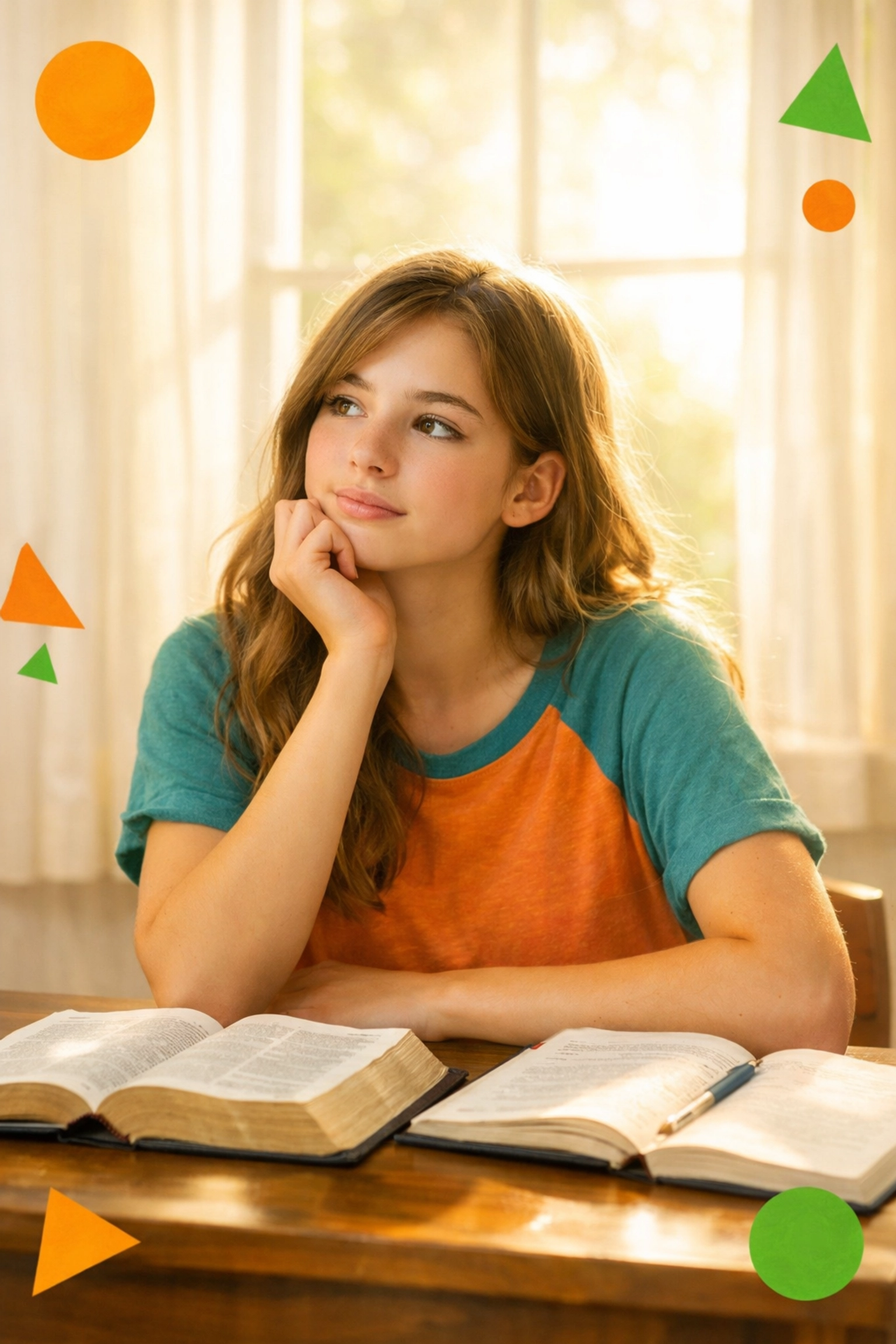 Teen girl studying Bible and journal, developing biblical worldview and Christian life skills