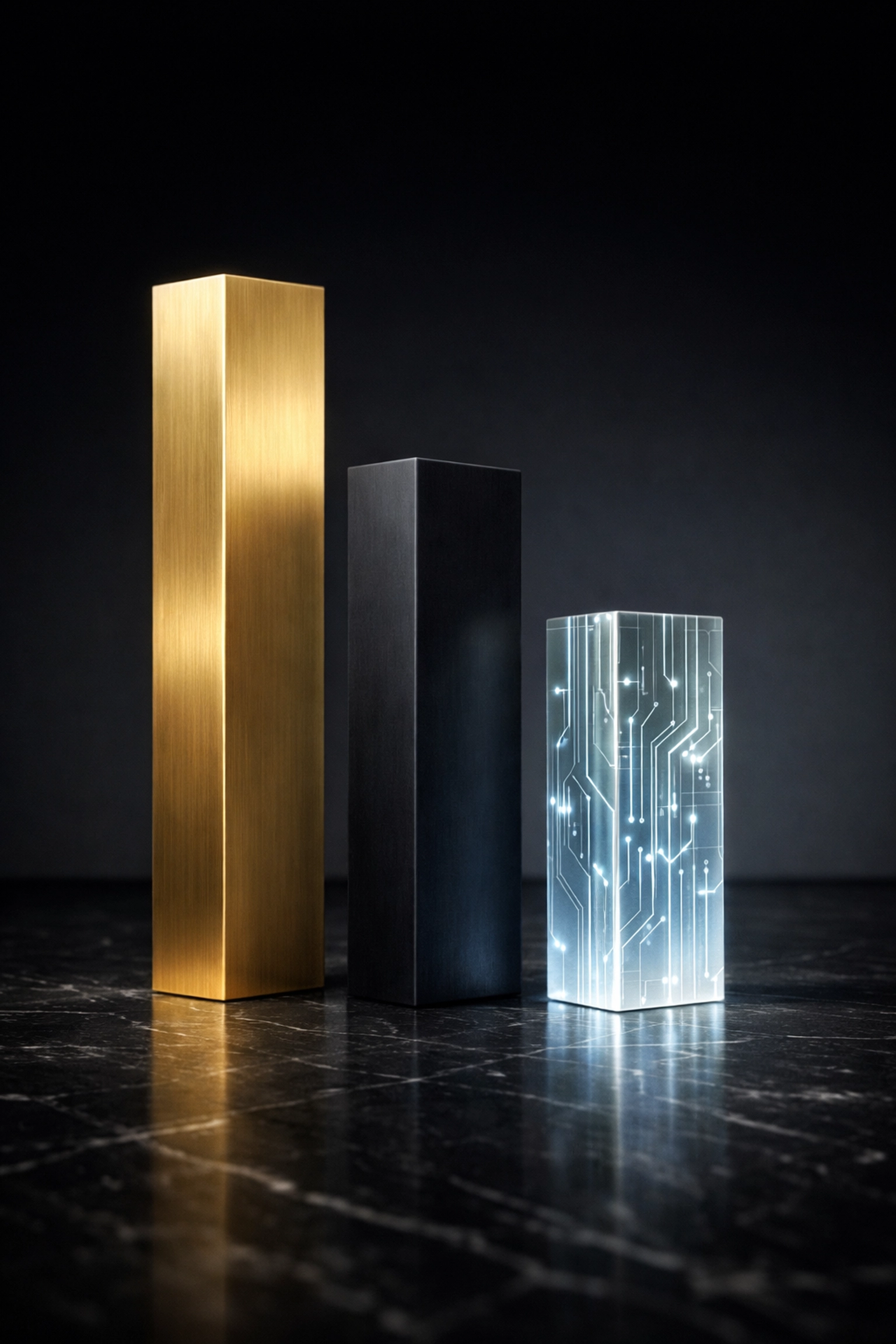 Three pillars representing balanced asset allocation between traditional, alternative, and digital investments.