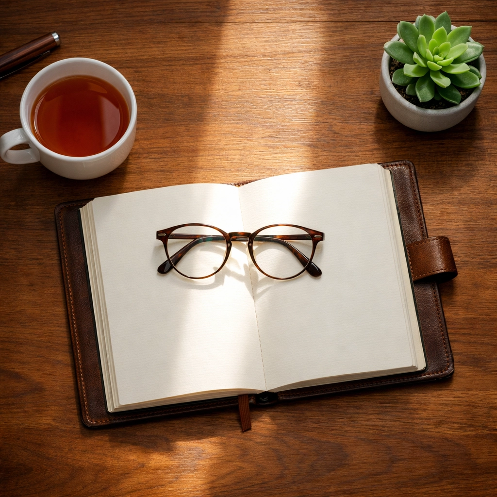 An open journal on a wooden desk, symbolizing spiritual discernment and leadership focus in uncertain times.