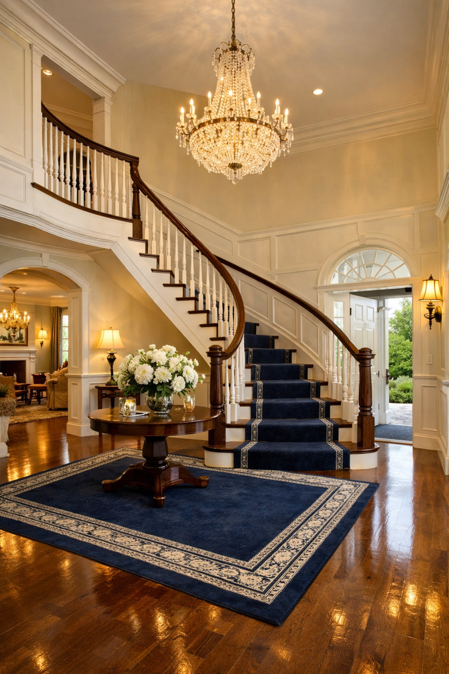 Grand entryway of a high-end Shrewsbury home after professional house cleaning services.