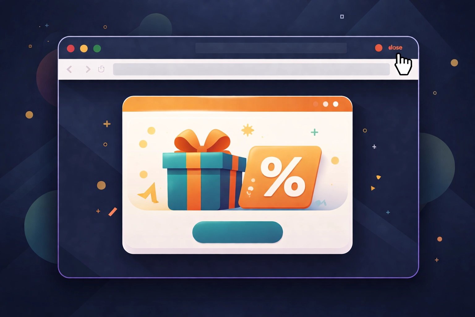 Browser window with exit-intent pop-up offer, illustrating effective cart abandonment recovery for e-commerce.