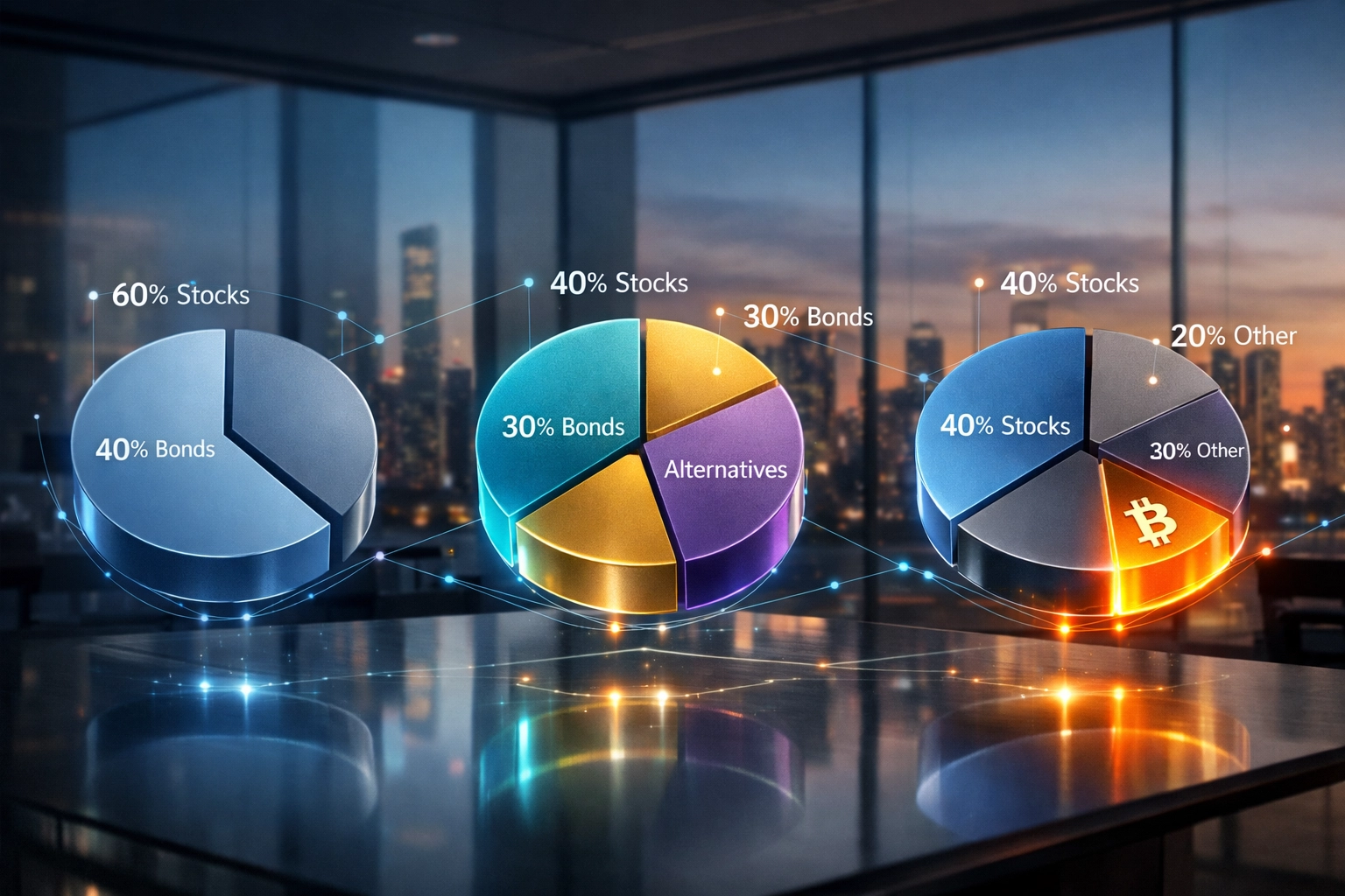 Comparison of 60/40 vs 40/30/30 portfolio allocation models with Bitcoin integration for institutional investors
