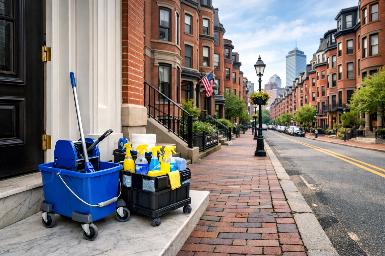 Professional move-in cleaning service in Boston equipment ready for a turnover at a historic brownstone.