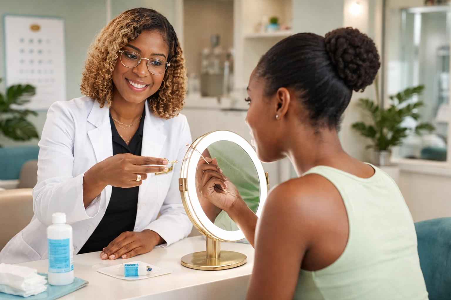 contact lenses Saint Lucia - Louise Solomon-Percil guiding contact lens training at Bèl Zyé Eye Care