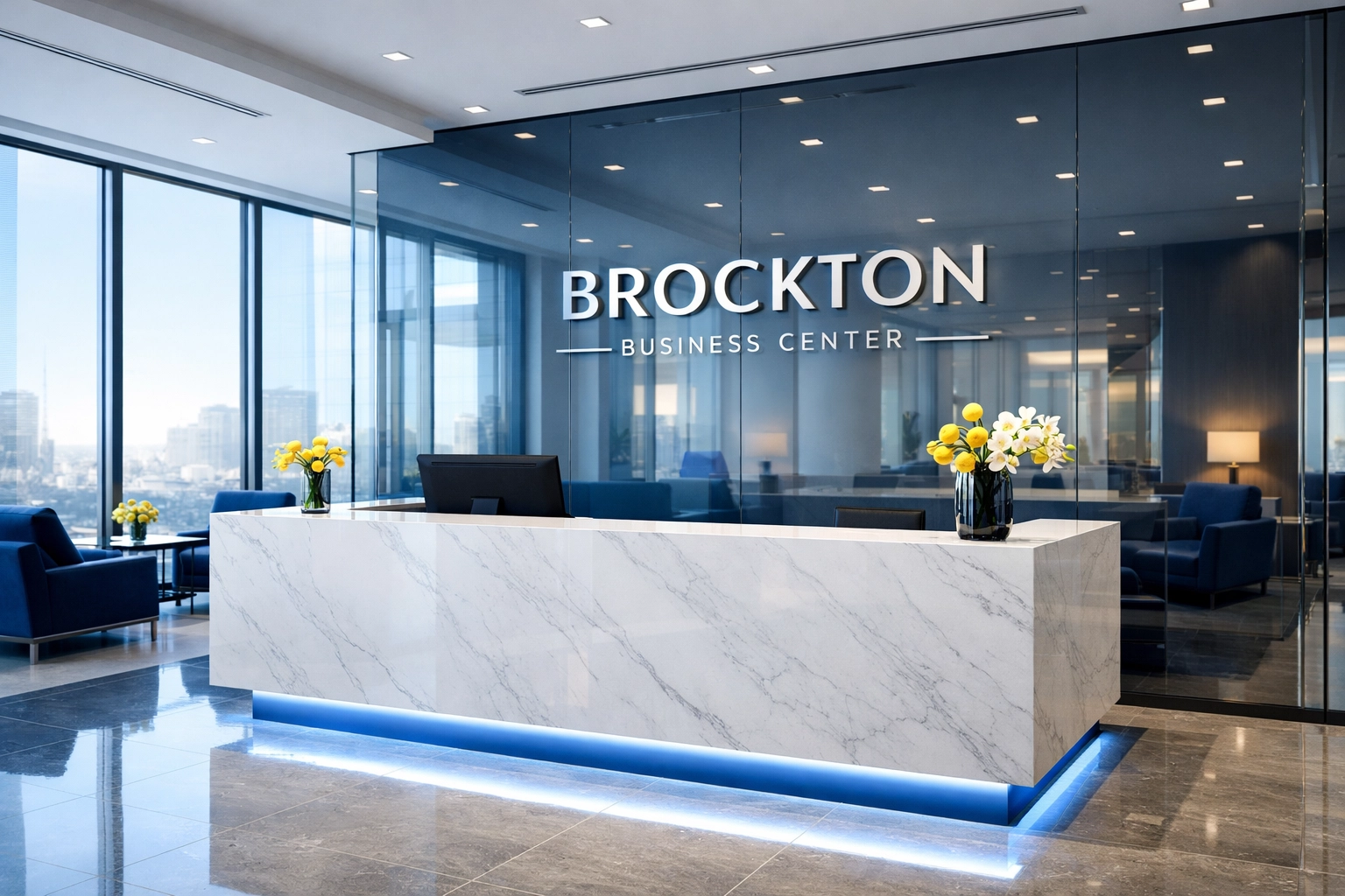 Pristine reception area showcasing top-tier office cleaning services in Brockton, MA.