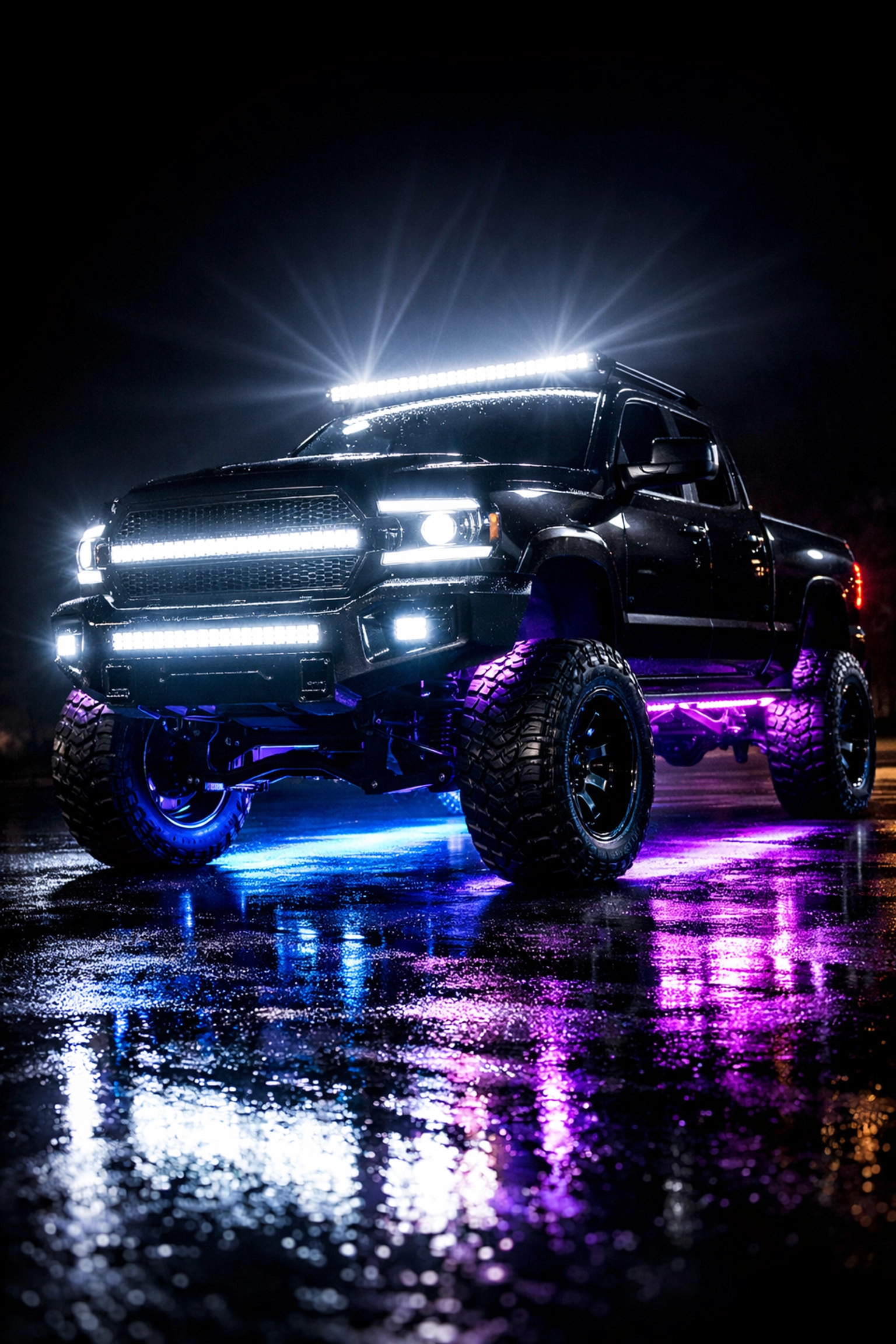 Custom LED light bar and underglow installation on lifted truck in Chattanooga Tennessee