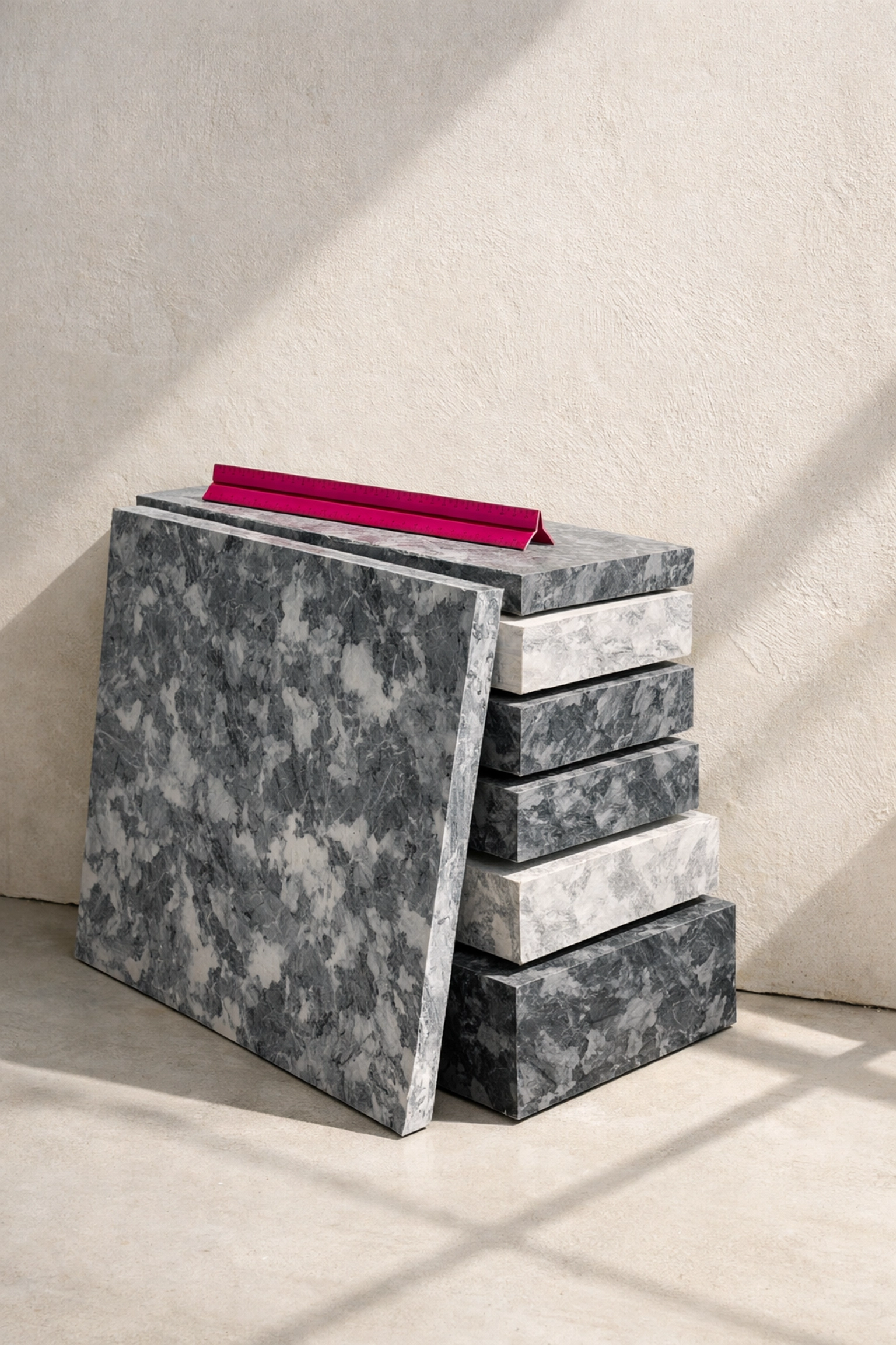 Australian-made 100% recycled plastic panels with a marbled texture for sustainable building projects.