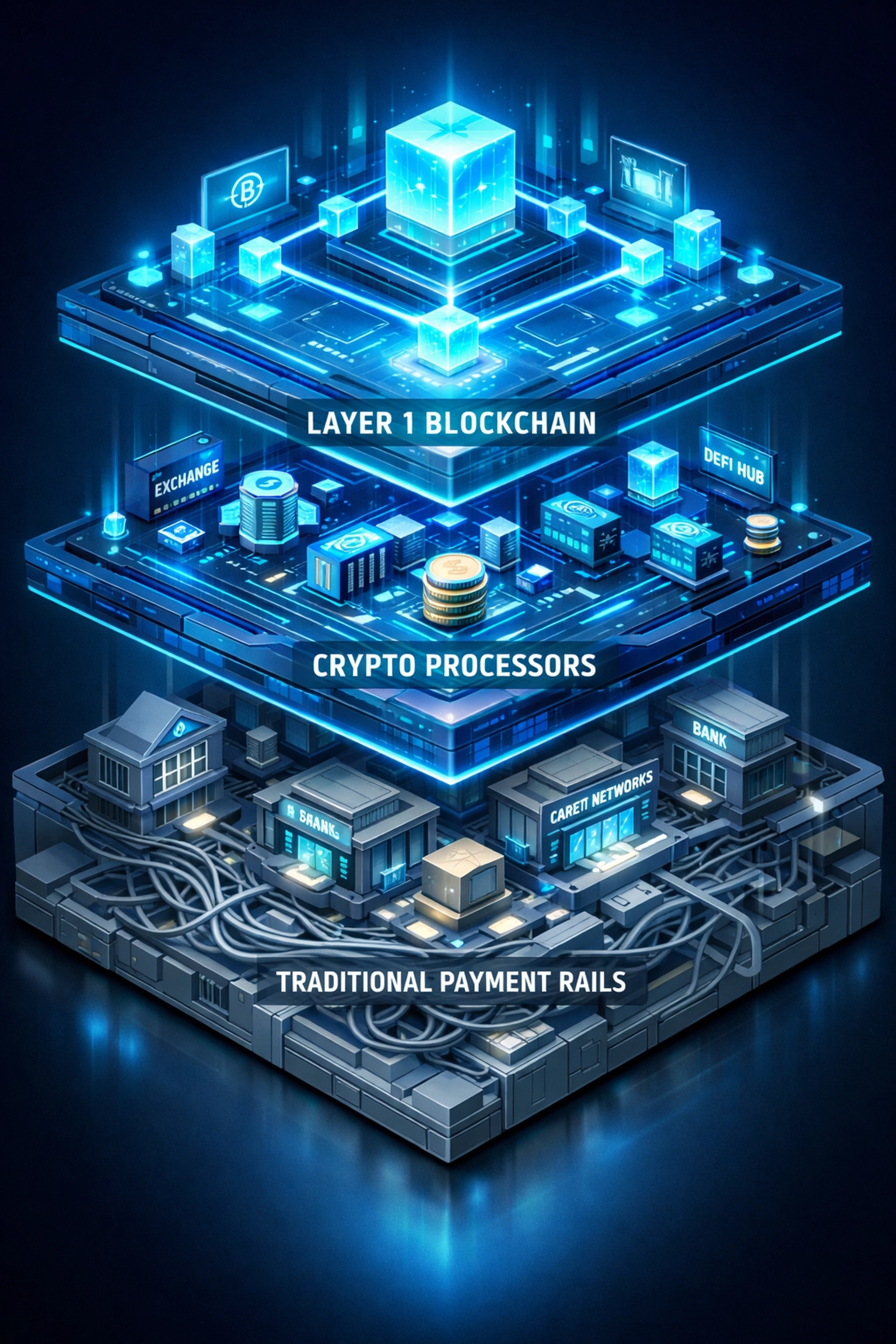 Layer 1 blockchain infrastructure diagram comparing Larecoin to traditional payment rails