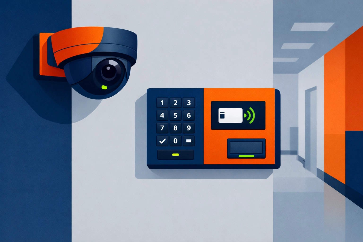 Modern commercial access control panel and security camera for high-tech office safety in Bristol.