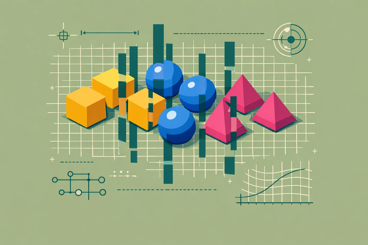 A geometric blueprint of marketing assets, illustrating strategic asset management for Google Ads campaigns.