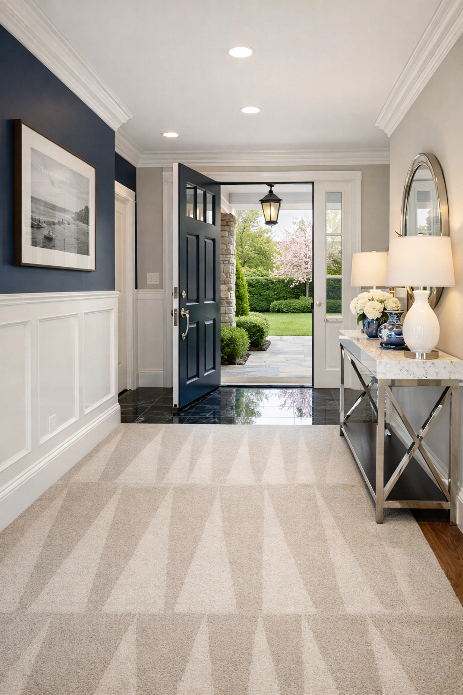 A spotless entryway and hallway following a premium move-out cleaning Needham MA service.