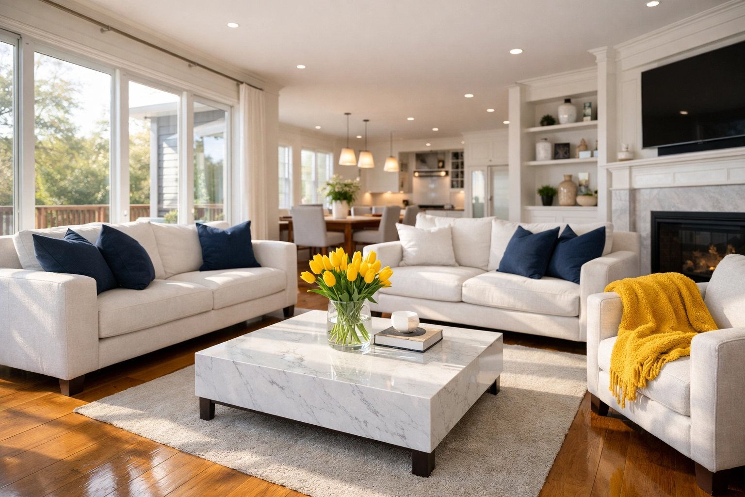 Clean living room in Acton, MA, showcasing a fresh Monday morning house cleaning reset.