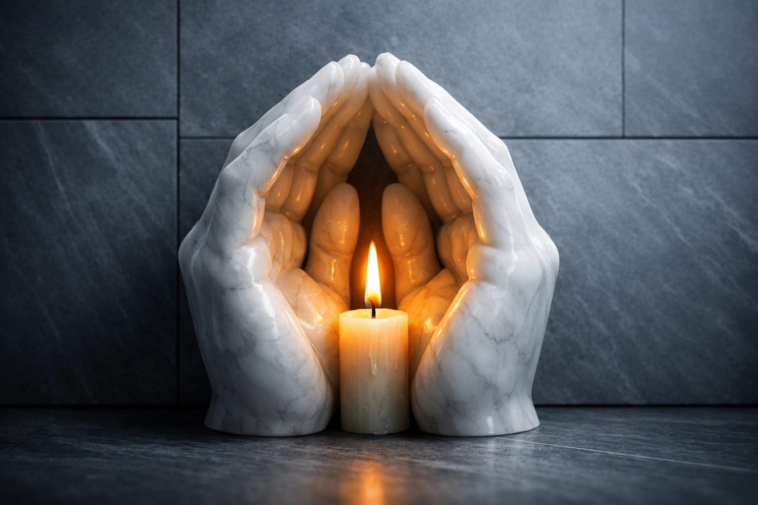 A glowing candle flame shielded by hands representing faith surviving secular pressure and polite persecution.