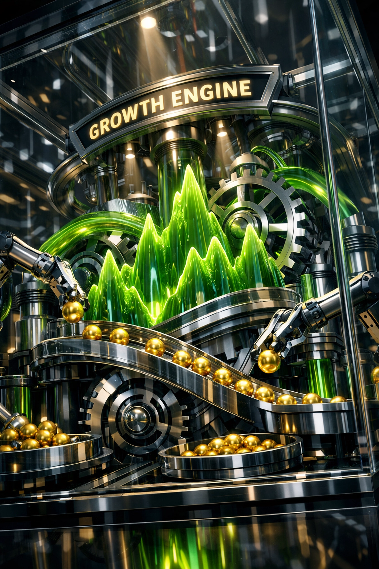 A visual representation of a SaaS growth engine fueled by customer loyalty and automated support systems.