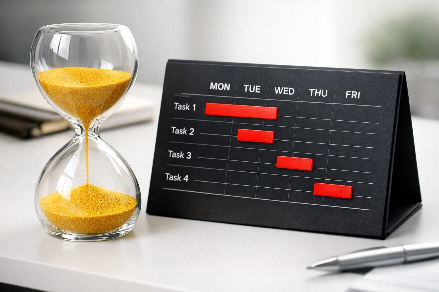 AI Strategy Roadmap: 7 Mistakes You are Making with Your AI Roadmap (and How to Fix Them) 2 Hourglass and calendar showing realistic AI roadmap implementation timeline