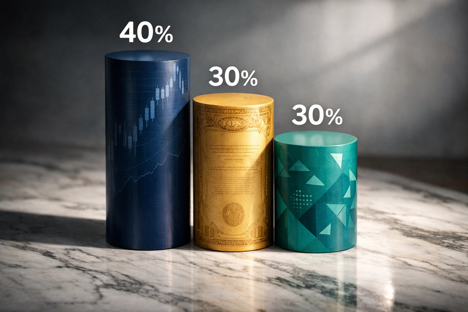 40/30/30 portfolio allocation framework showing equities, bonds, and alternative investments