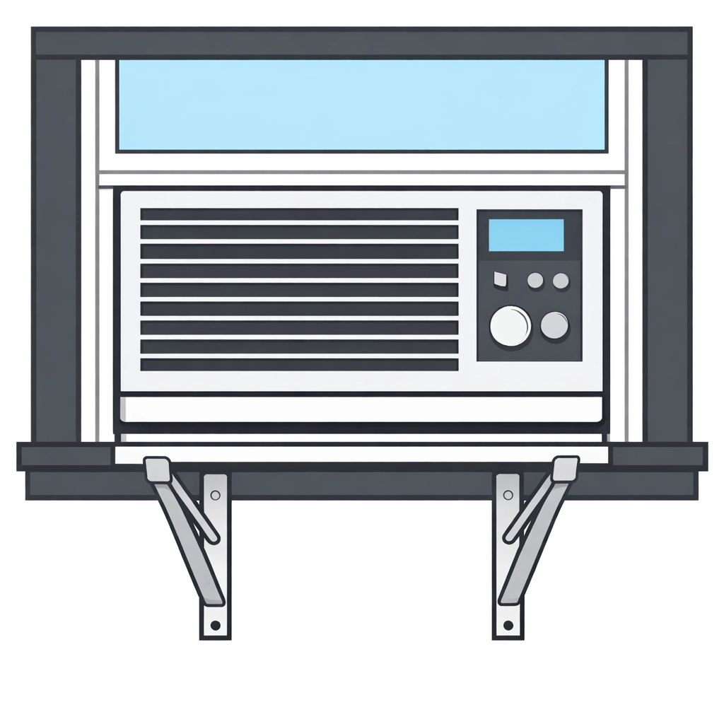 Professionally installed window AC unit with secure brackets and airtight seals.