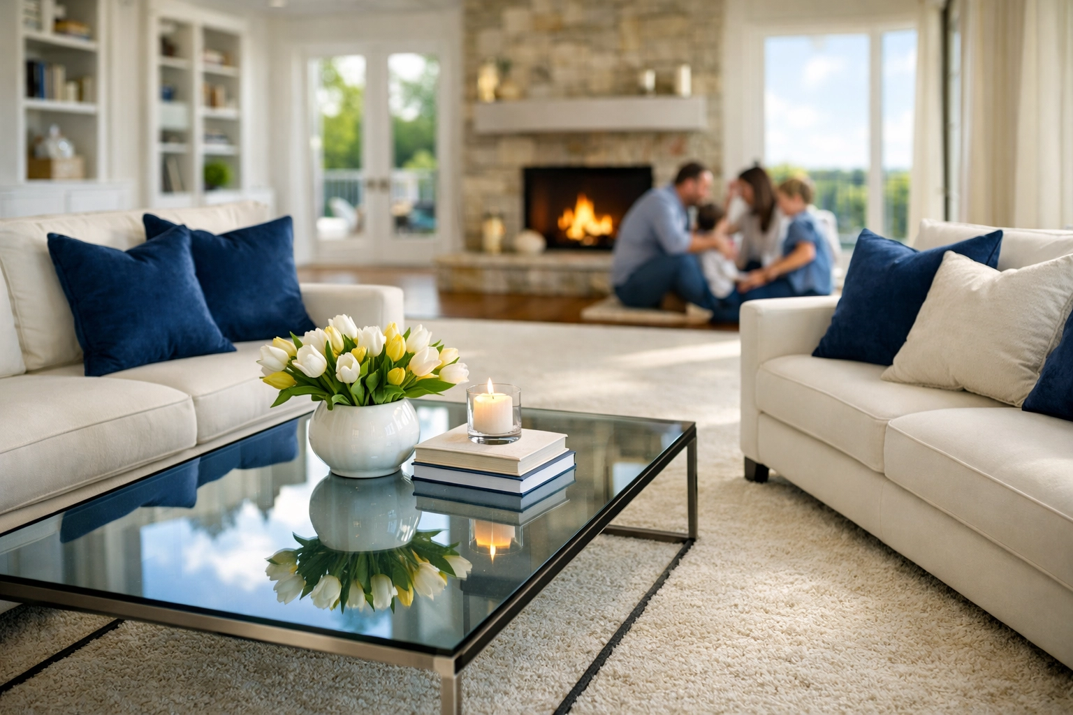 Pristine living room in a Weston estate after professional luxury house cleaning services.