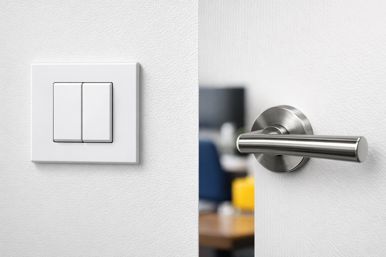 Clean light switch and door handle in a Westborough office, highlighting professional Westborough office cleaning standards.