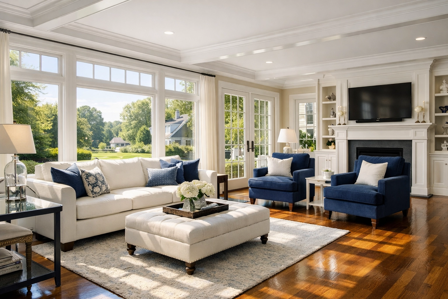 Clean, organized New England living room representing premium house cleaning Pepperell MA services.