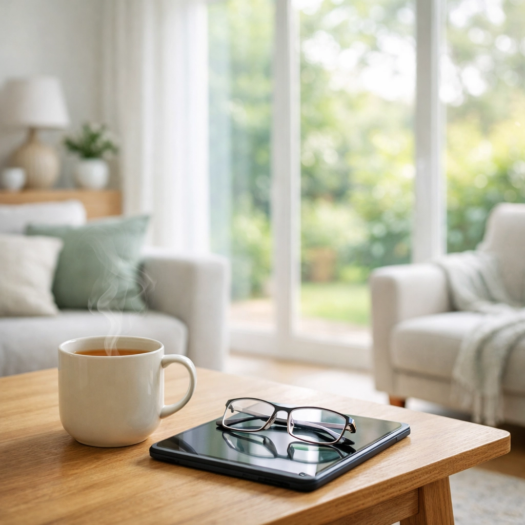 Comfortable Woking living room with a view, representing financial peace of mind through remortgaging.