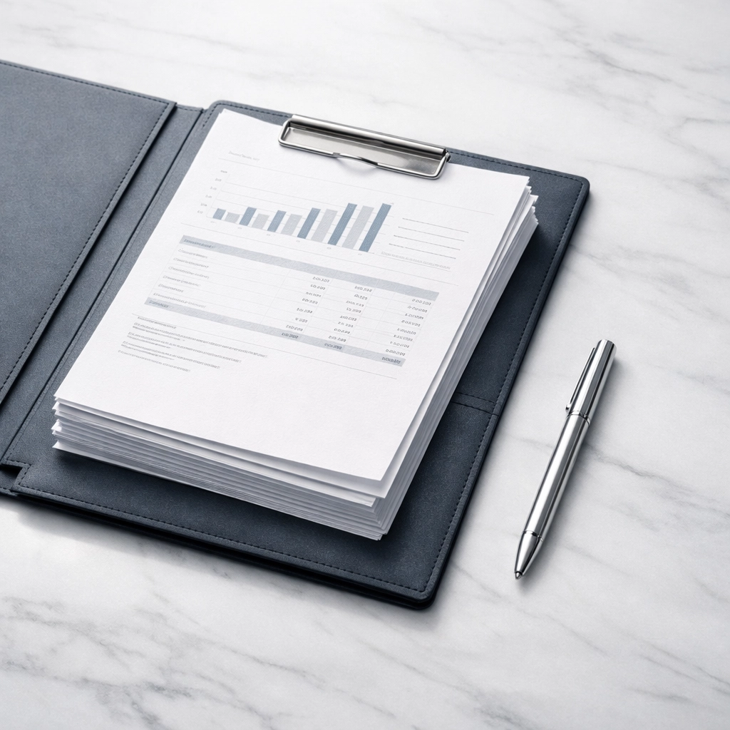 Professional business documents and financial records prepared for an Alabama company valuation.