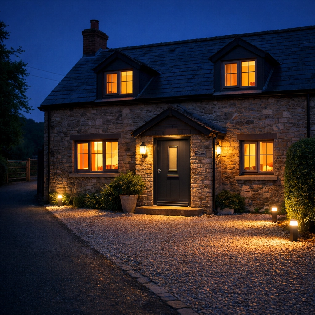 Professional security lighting protecting a residential property in Monmouthshire for evening peace of mind.