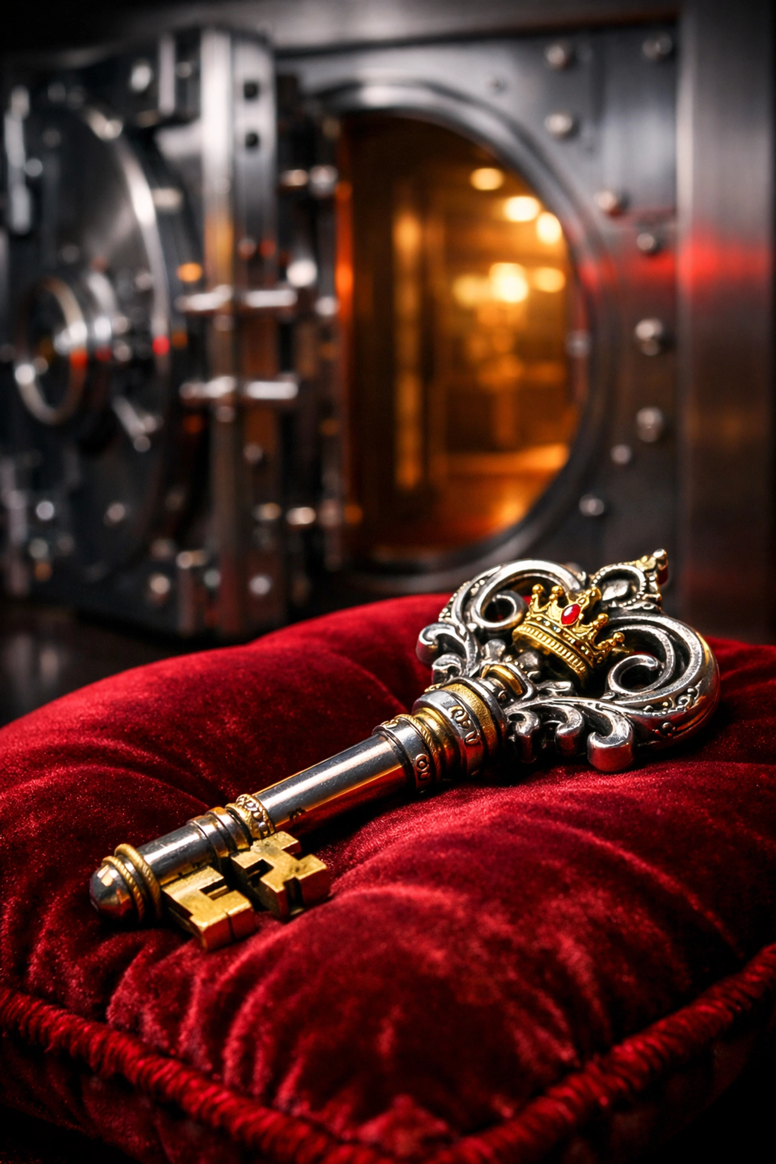 An ornate gold key symbolizing secure access to the private sector and sovereign business authority.