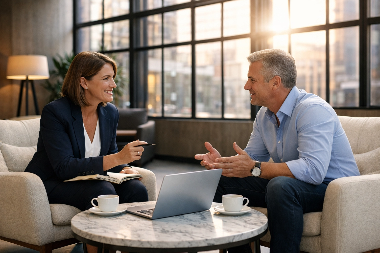 Marketing agency consultant and business owner building trust through brand storytelling services.