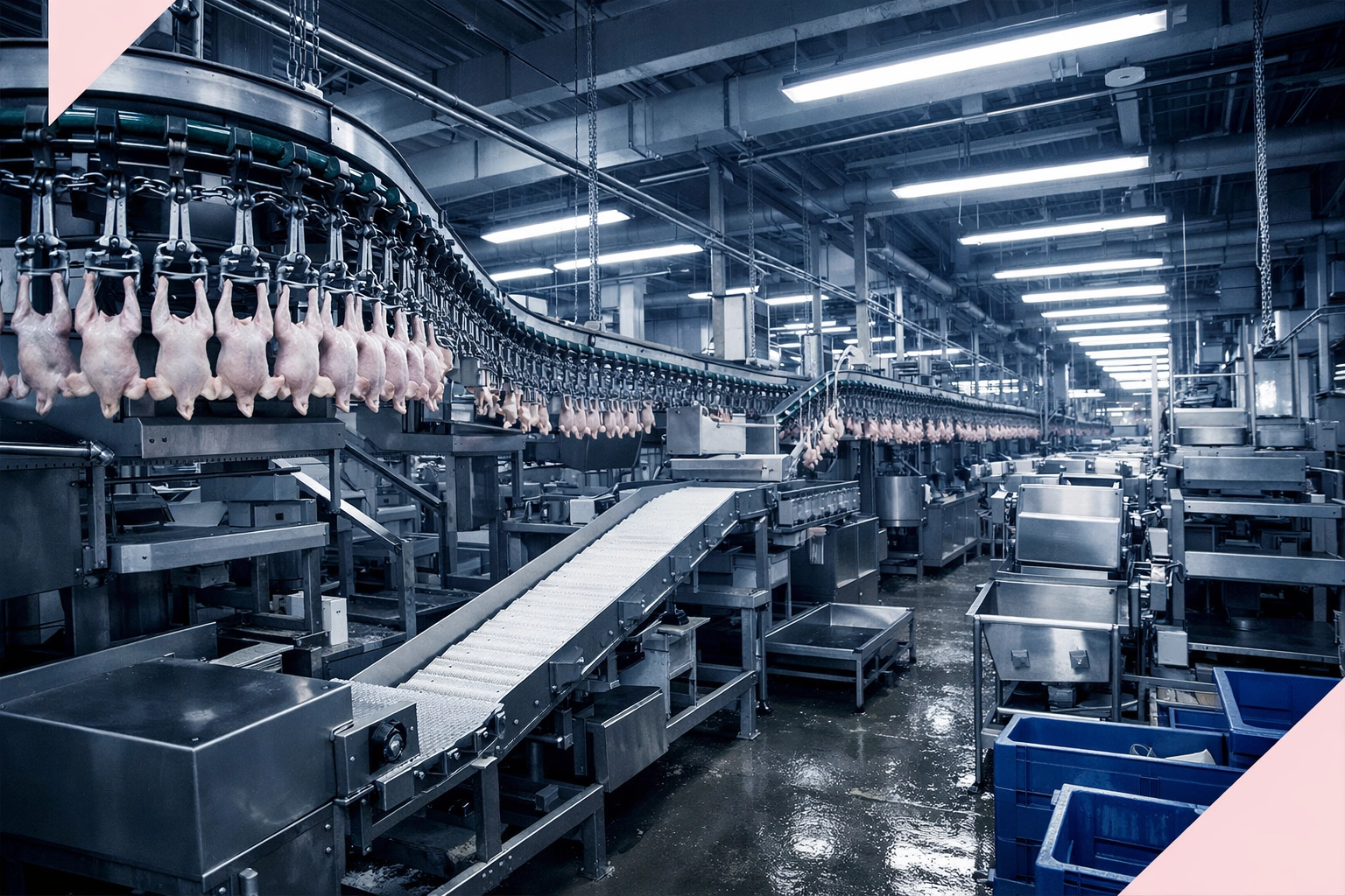 Industrial poultry processing facility where chicken undergoes USDA salmonella inspection