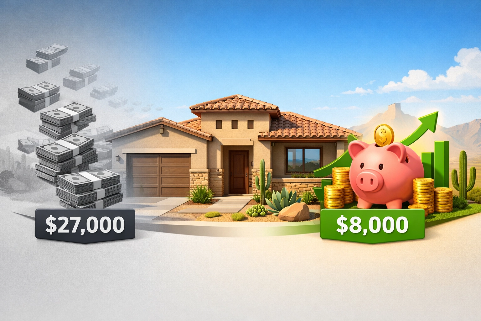 Arizona home sale comparison showing $8,000 flat fee savings versus traditional real estate commissions