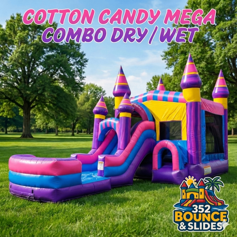 Cotton Candy Mega Combo (pink bounce house/slide combo)