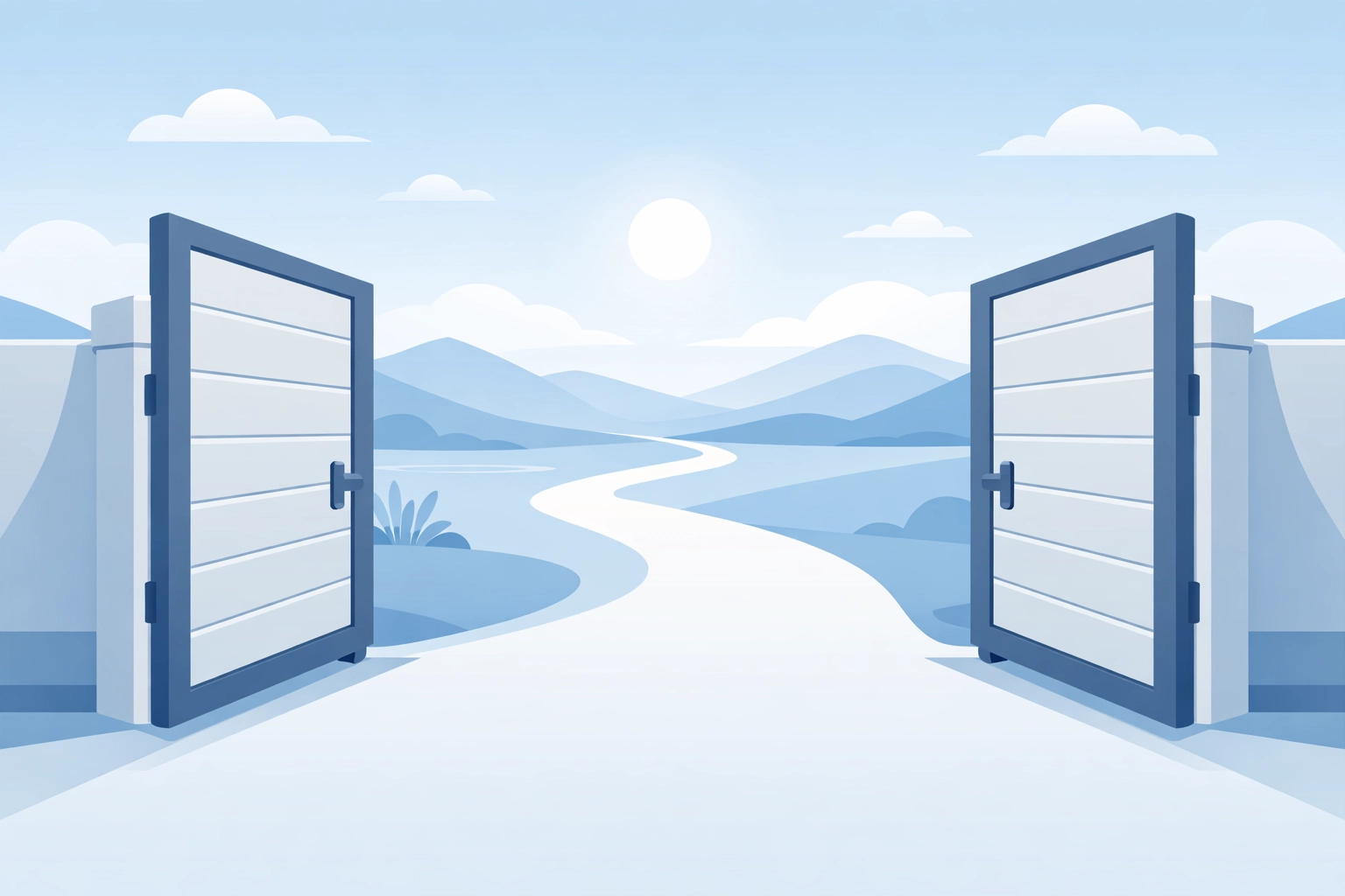 An open gate to a digital landscape representing low barrier entry for local political campaigns.